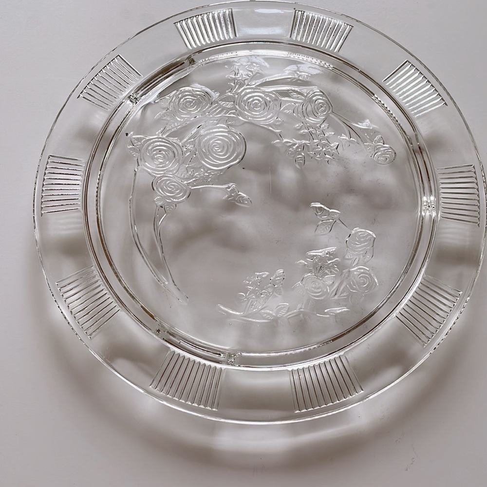 VTG Cabbage Rose Footed Platter